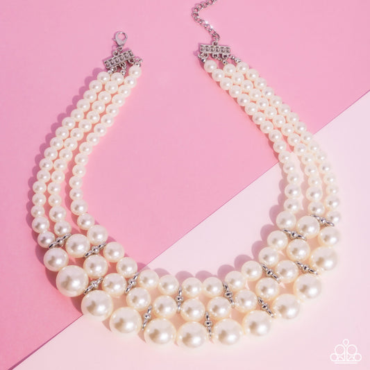 Glossy Gala - White Pearl Necklace