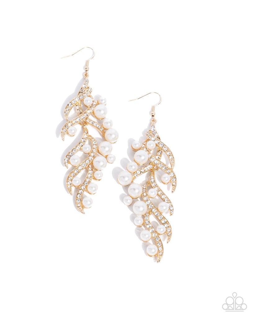 Flourishing Fancy - Gold White Pearl Earrings | Paparazzi Accessories