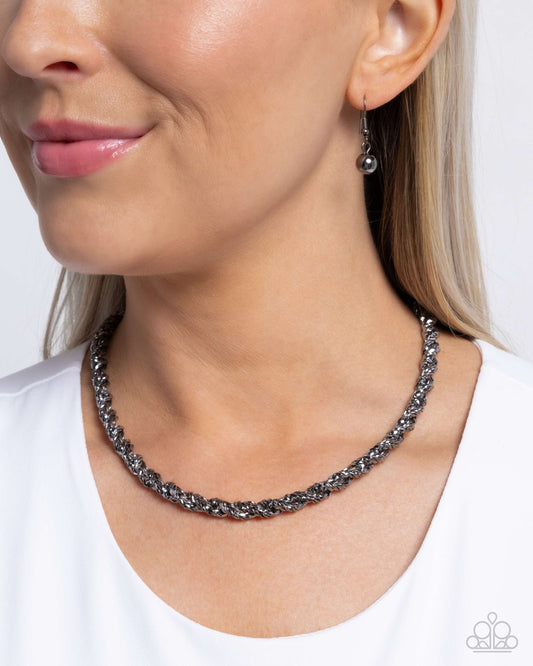 Edgy Etching - Black Choker Necklace
