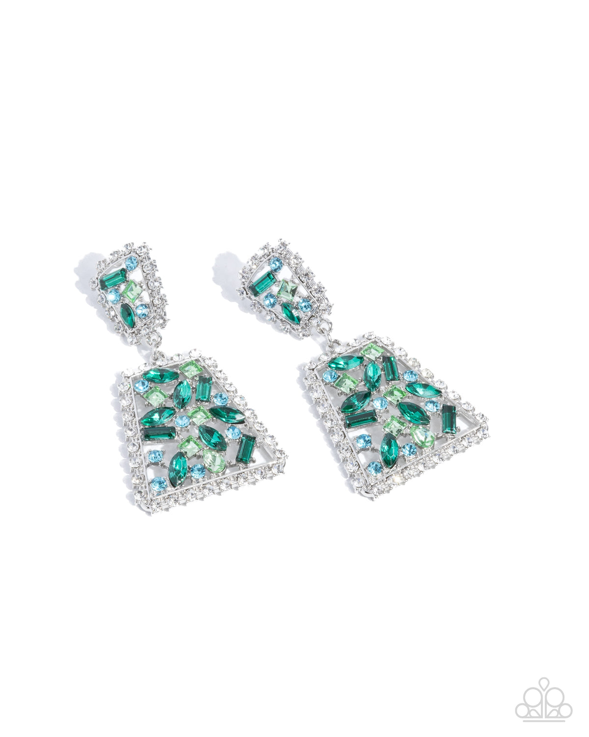 Glistening Gala - Green Earrings - White | Paparazzi Accessories