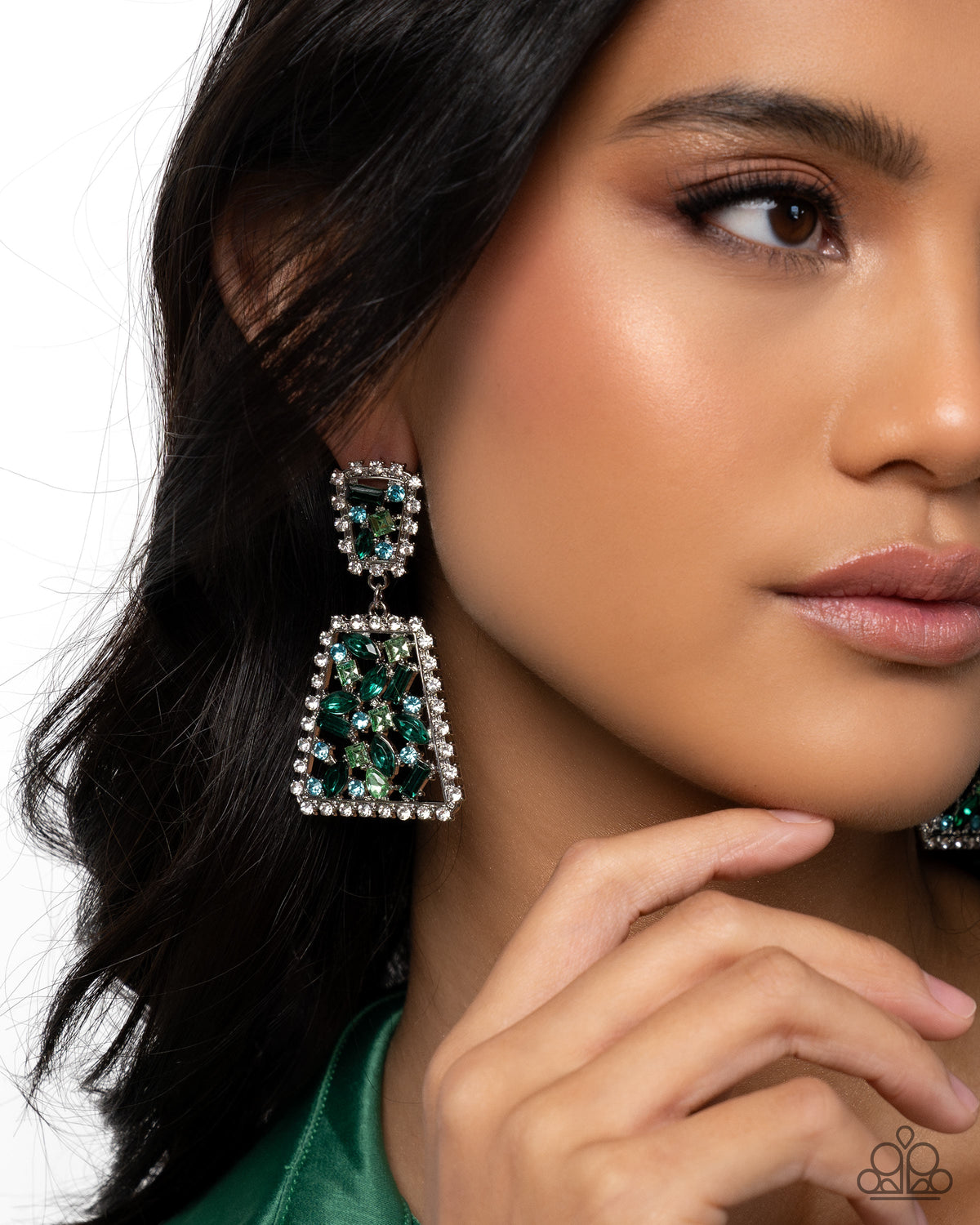 Glistening Gala - Green Earrings - White | Paparazzi Accessories