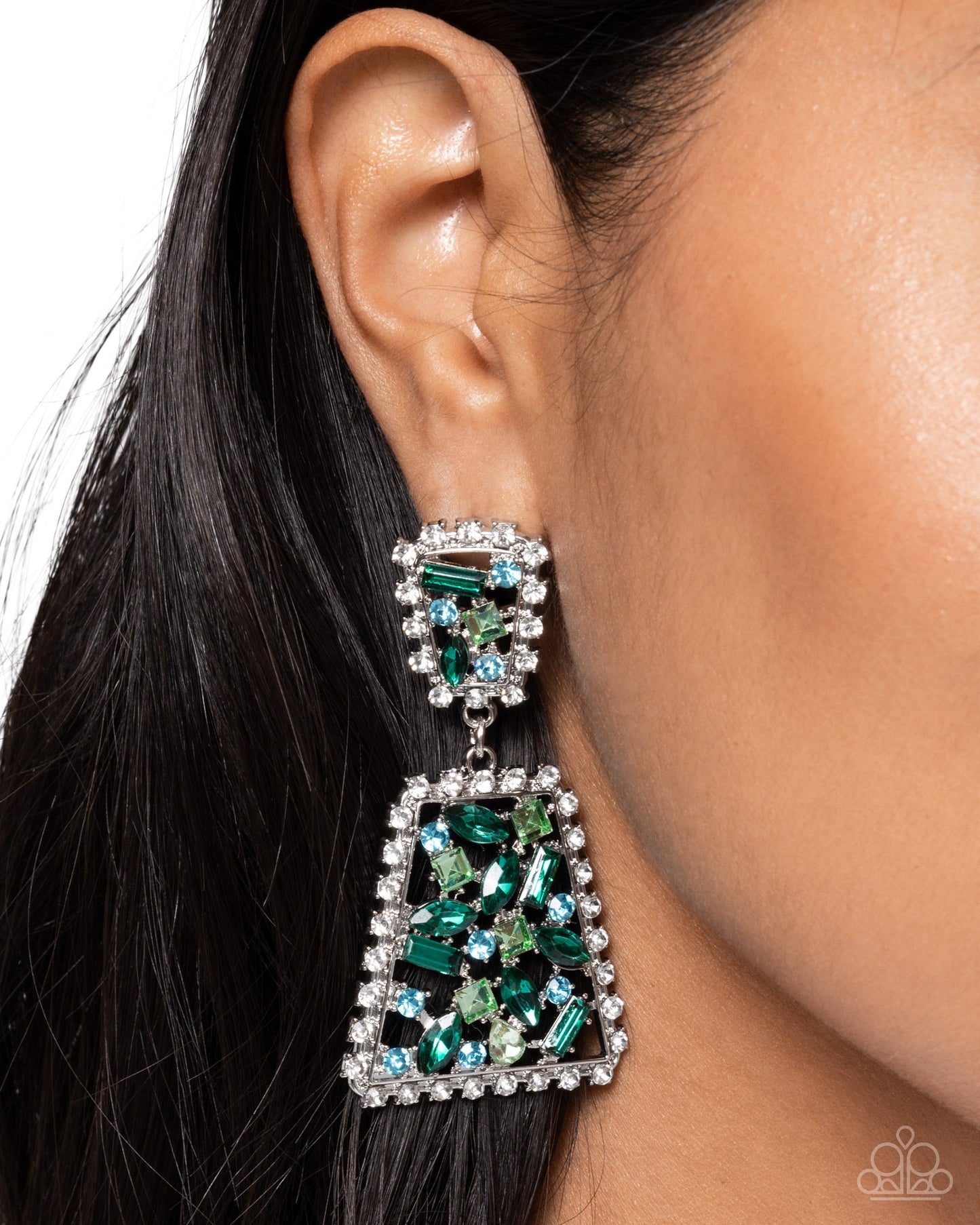 Glistening Gala - Green Earrings - White | Paparazzi Accessories