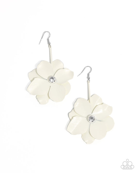 Generous Glisten - White Floral Earrings