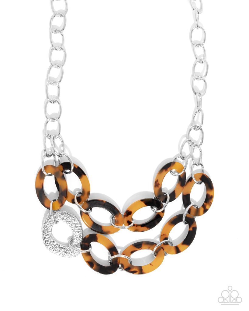 Patterned Presto - Brown Tortioise Shell Acrylic Oval Silver Short Necklace | Paparazzi Accessories
