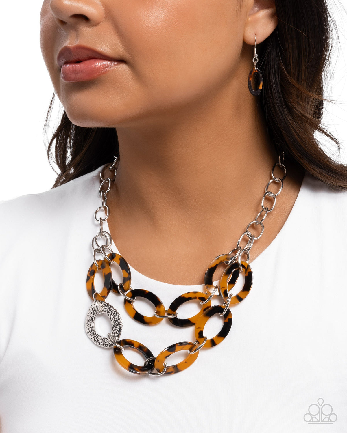 Patterned Presto - Brown Tortioise Shell Acrylic Oval Silver Short Necklace | Paparazzi Accessories