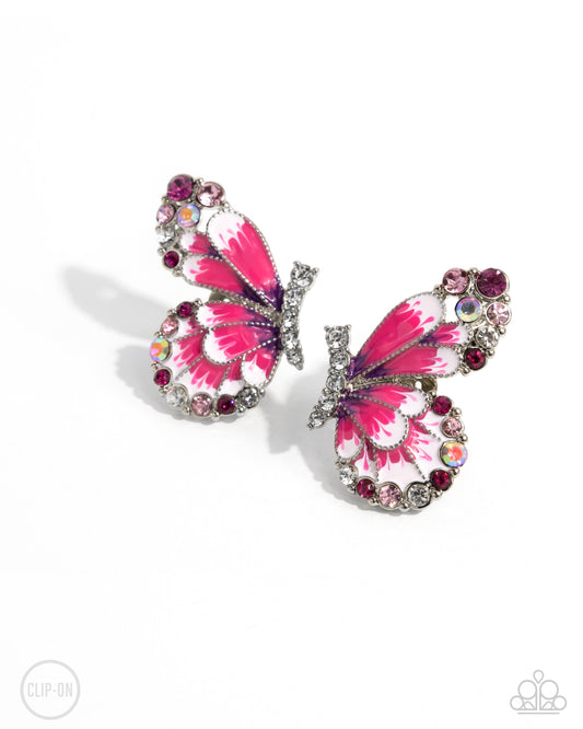 Decadent Descent - Pink Butterfly Clip On Earrings