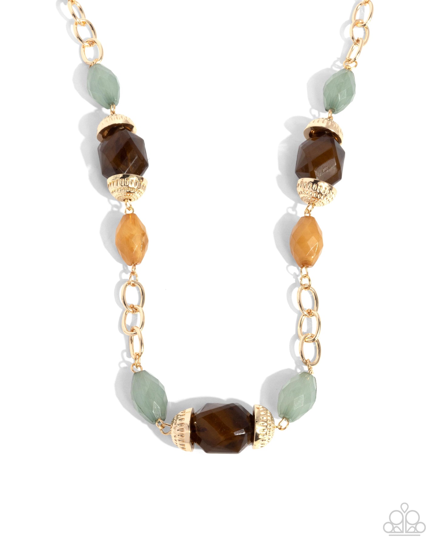 Complete Look - Beauty Culture Brown Green Gold Necklace and Sturdy Season Stretchy Bracelet - 2-Piece Set - Paparazzi