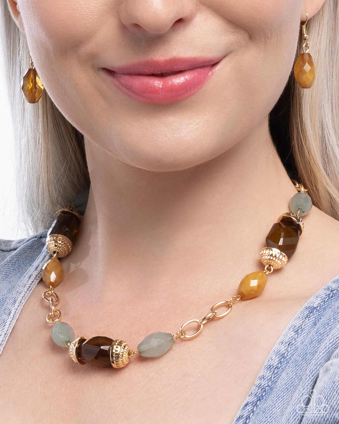 Complete Look - Beauty Culture Brown Green Gold Necklace and Sturdy Season Stretchy Bracelet - 2-Piece Set - Paparazzi
