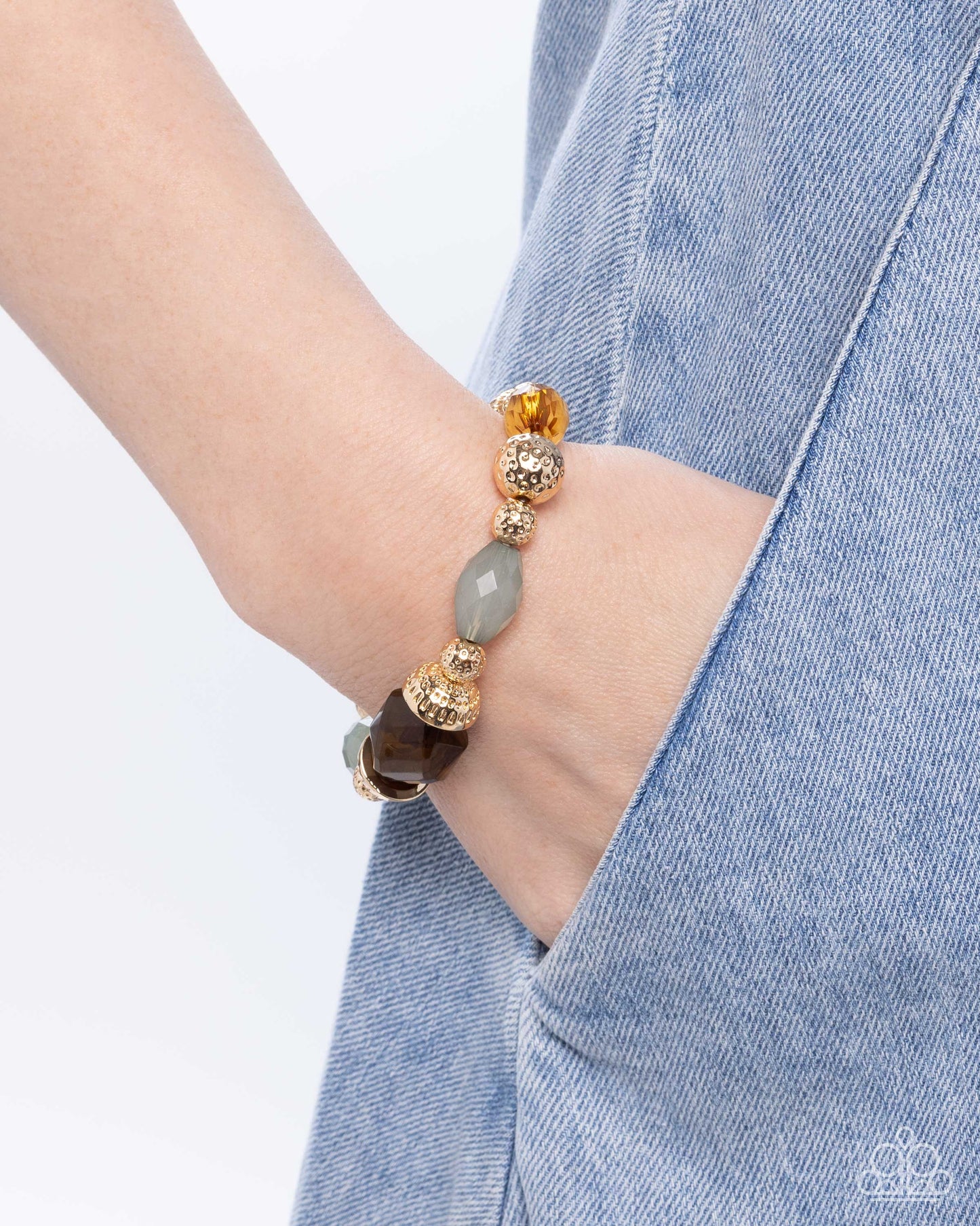 Complete Look - Beauty Culture Brown Green Gold Necklace and Sturdy Season Stretchy Bracelet - 2-Piece Set - Paparazzi