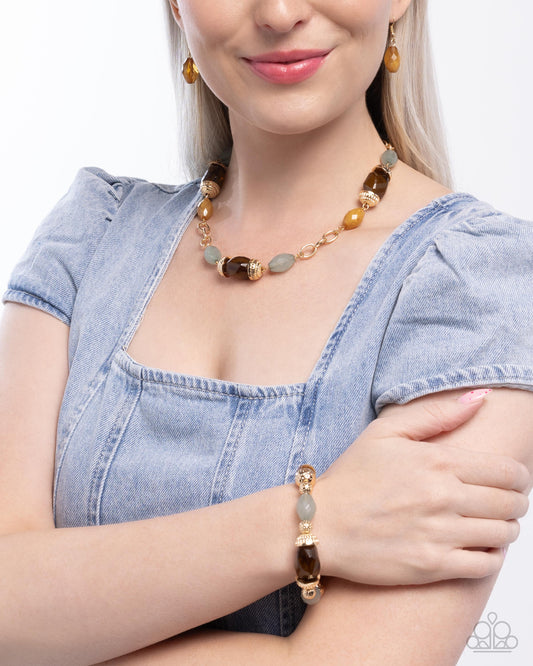 Complete Look - Beauty Culture Brown Green Gold Necklace and Sturdy Season Stretchy Bracelet - 2-Piece Set - Paparazzi