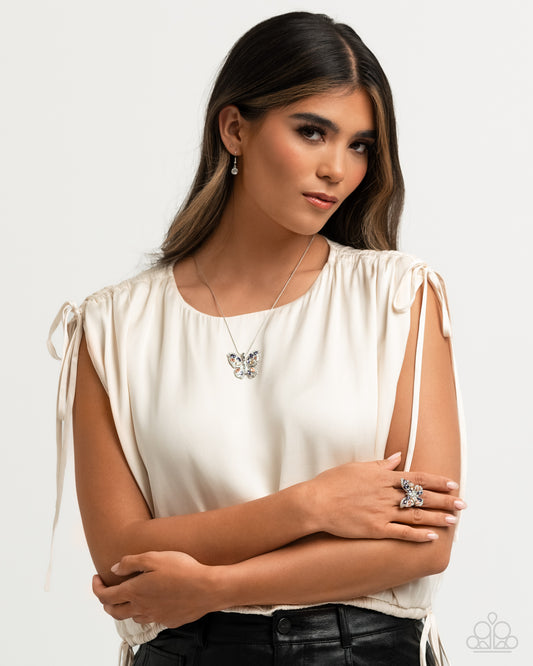 Complete Look - Aesthetic Admittance Purple Gem Silver Butterfly Silver Necklace and Aerial Admittance Ring - 2-Piece Set - Paparazzi
