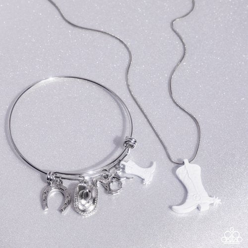 Complete Look - Boot Scootin Bravado Necklace and Western Waltz Bracelet White Cowboy 2-Piece Set - Paparazzi