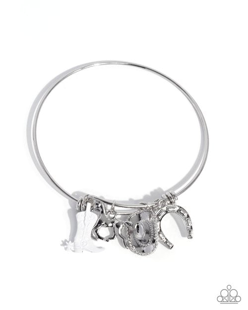 Complete Look - Boot Scootin Bravado Necklace and Western Waltz Bracelet White Cowboy 2-Piece Set - Paparazzi