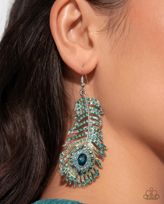 Prized Peacock - Green Earrings