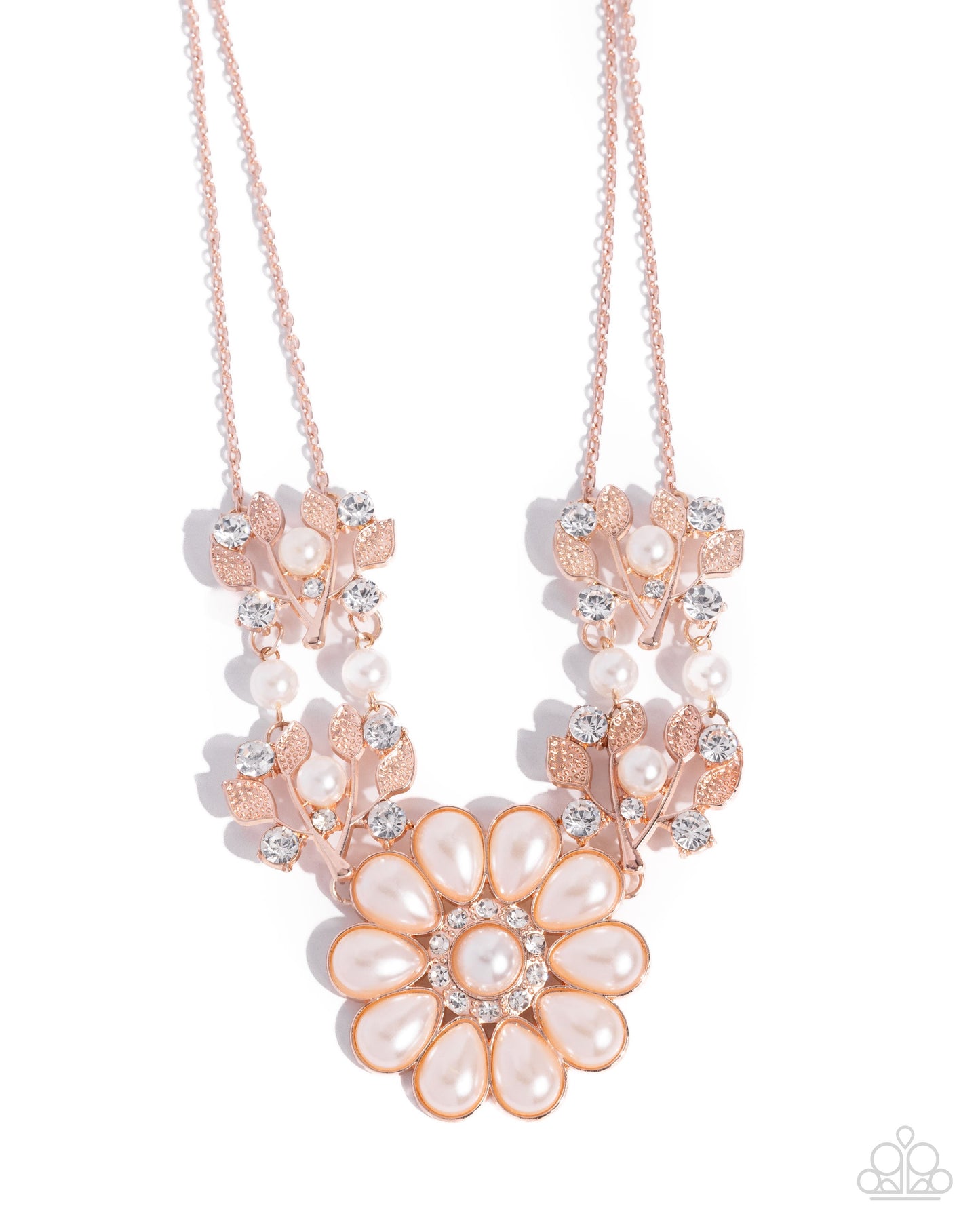 Sprouting Shimmer - Rose Gold Necklace Earrings - White | Paparazzi Accessories