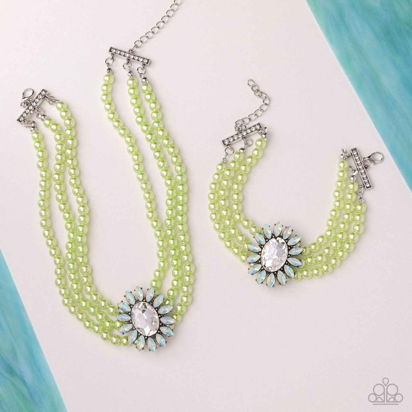 Conscious Chic - Opulent Observation & Perceptive Pearls - Green Necklace & Bracelet 2 Piece Set