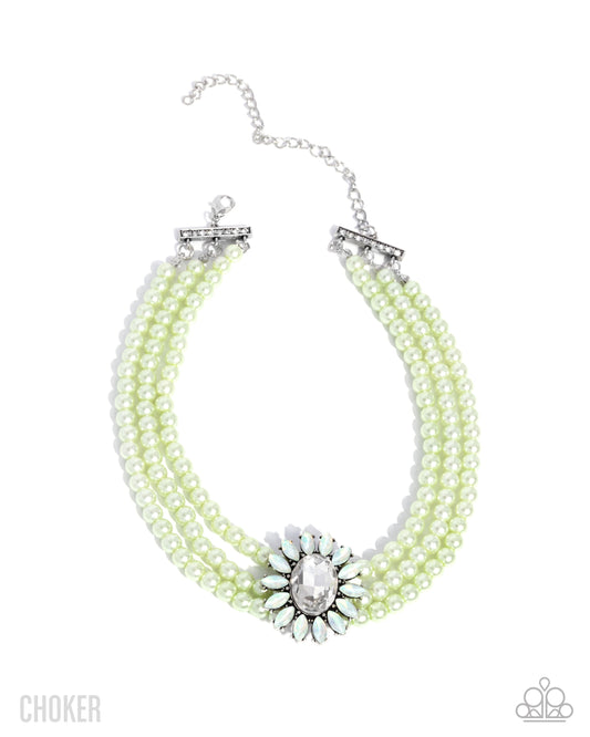 Conscious Chic - Opulent Observation & Perceptive Pearls - Green Necklace & Bracelet 2 Piece Set