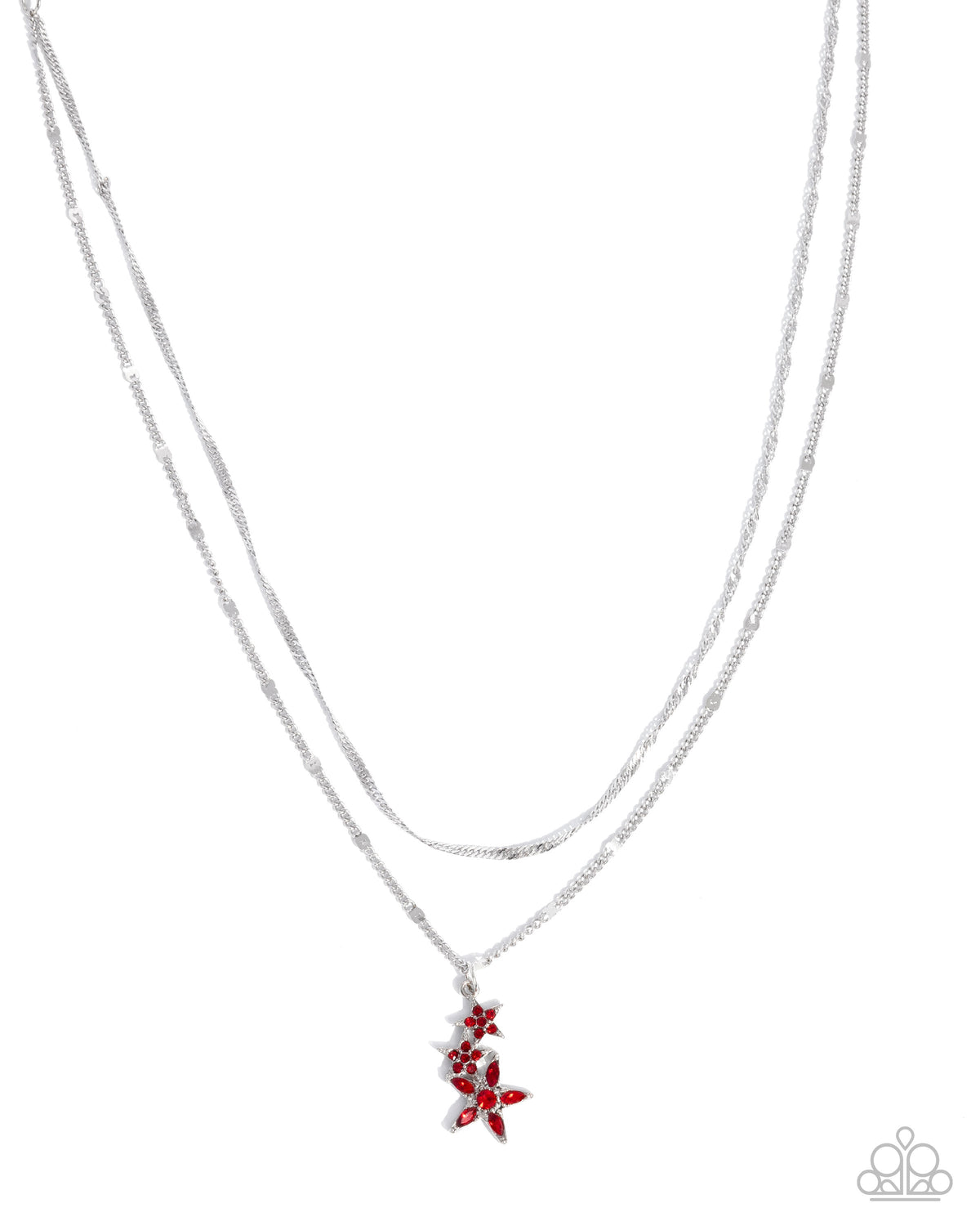 Scintillating Stars - Red and White Rhinestone Silver Star Short Necklace | Paparazzi Accessories