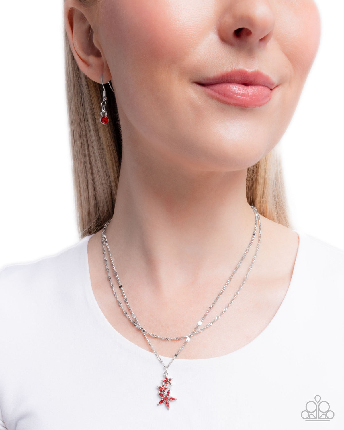 Scintillating Stars - Red and White Rhinestone Silver Star Short Necklace | Paparazzi Accessories