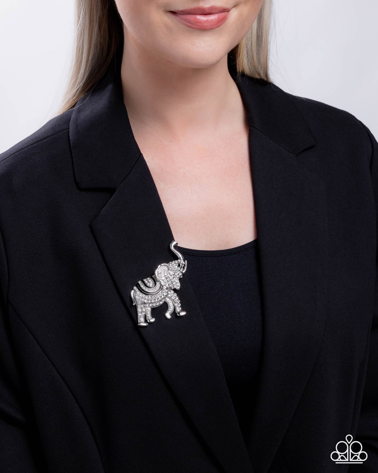 Elephant Embrace - Black Brooch