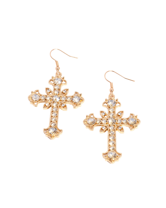 Heavenly Hosts - Gold Cross Earrings