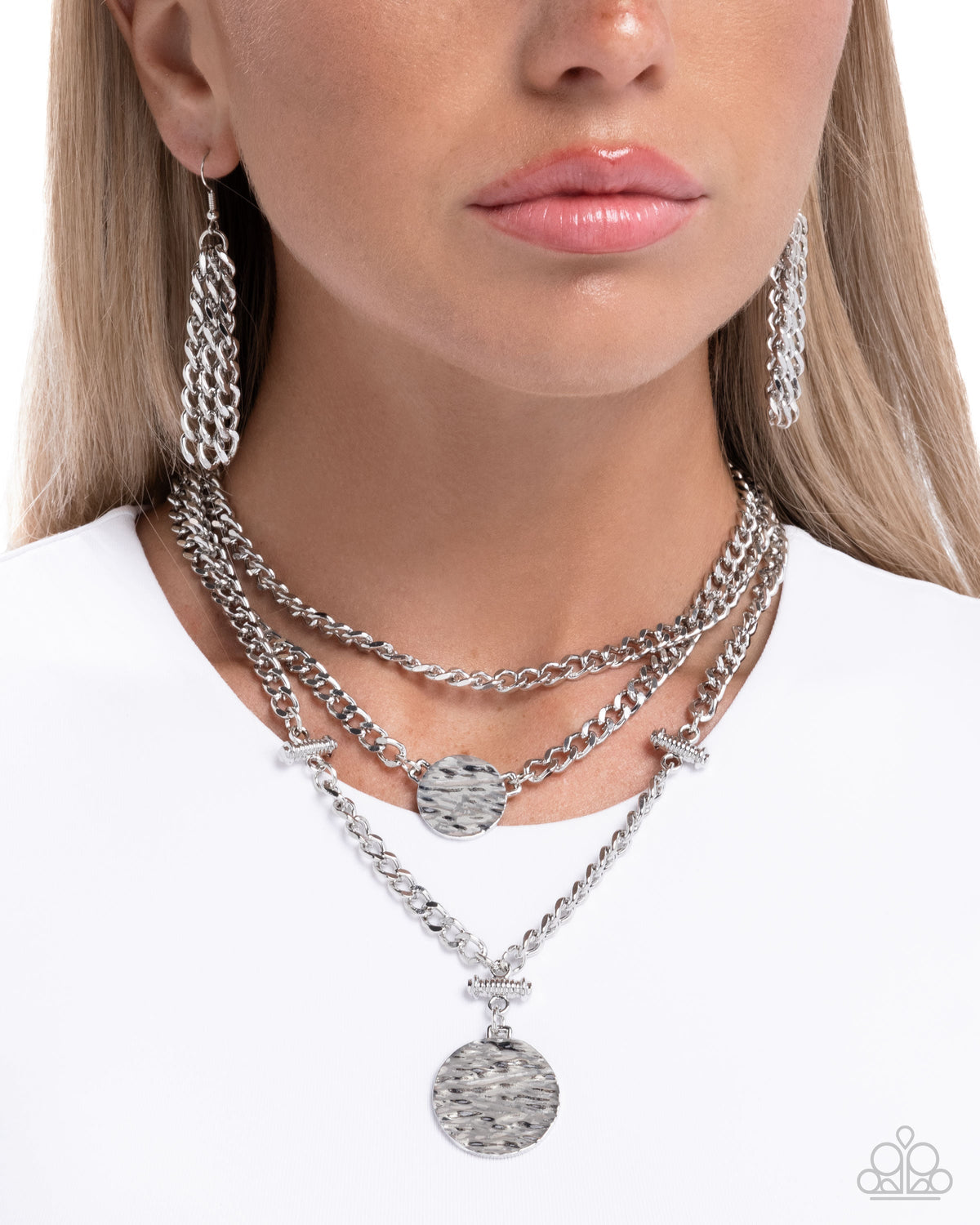 Generously Grungy - Silver Disc Layered Short Necklace | Paparazzi Accessories