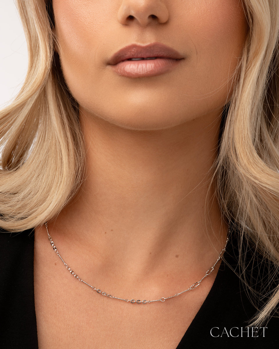 Tethered - Rhodium Plated Short Necklace