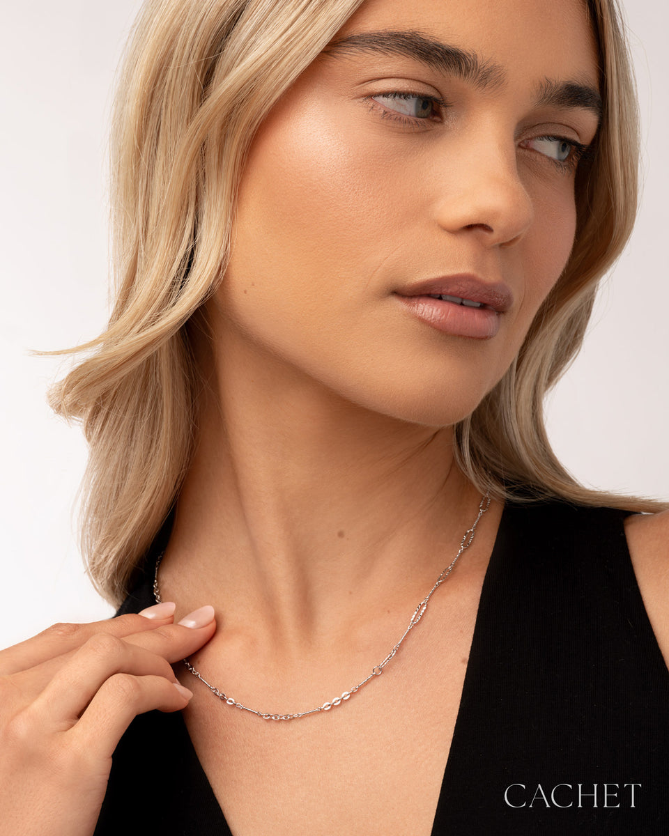 Tethered - Rhodium Plated Short Necklace