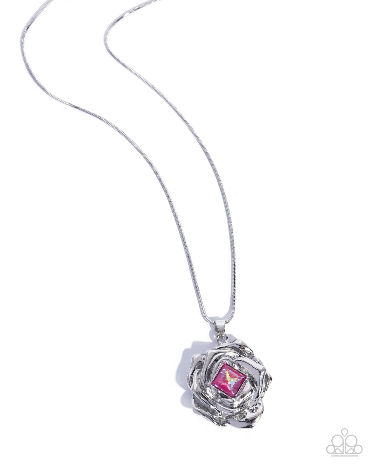 Budding Blaze - Pink Center Silver Rose Short Necklace | Paparazzi Accessories