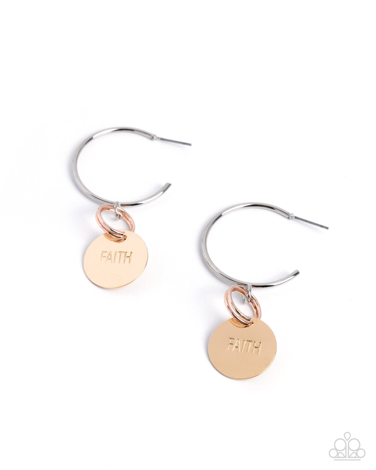 Balanced Belief - Multi Silver and Gold FAITH Mixed Metal Hoop Earrings | Paparazzi Accessories