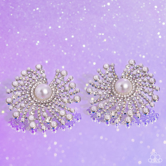 Fancy Fireworks - White Earrings