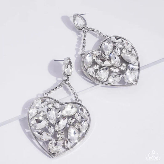 Glittery Gait - White Heart Earrings