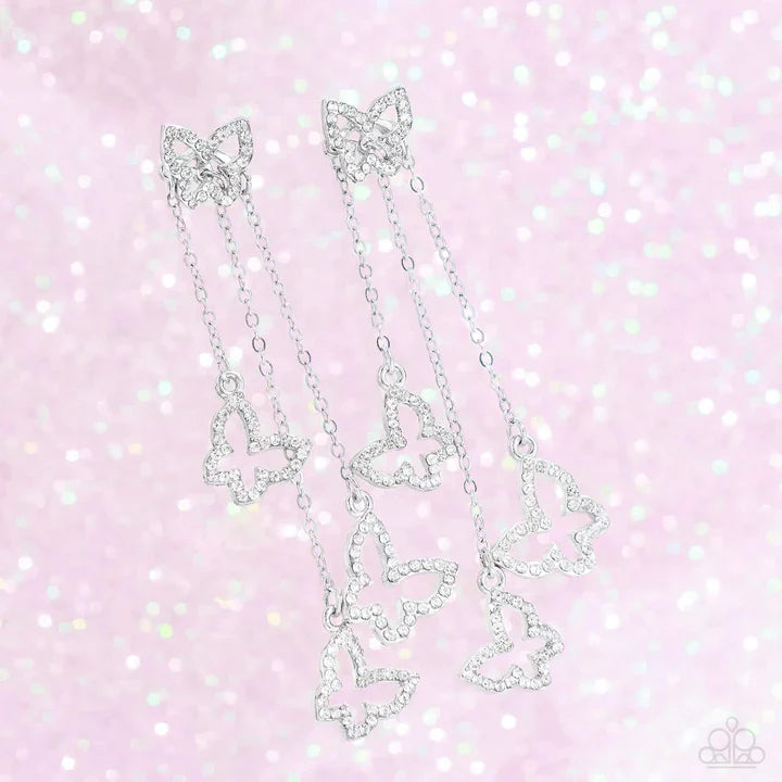 Gimme The Glitz - Boisterous Butterfly White Earrings - 3 Piece Mystery Set Paparazzi jewelry image