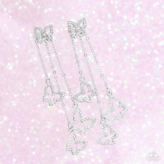 Gimme The Glitz - Boisterous Butterfly White Earrings - 3 Piece Mystery Set Paparazzi jewelry image