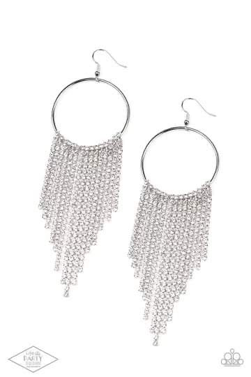 Paparazzi Streamlined Shimmer - White Earrings - Black Diamond Life of the Party Exclusive - Pusher P