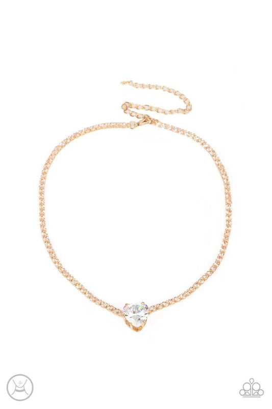 Heart Jewelry - Paparazzi Flirty Fiancé - Gold Choker Necklace Paparazzi Jewelry Images