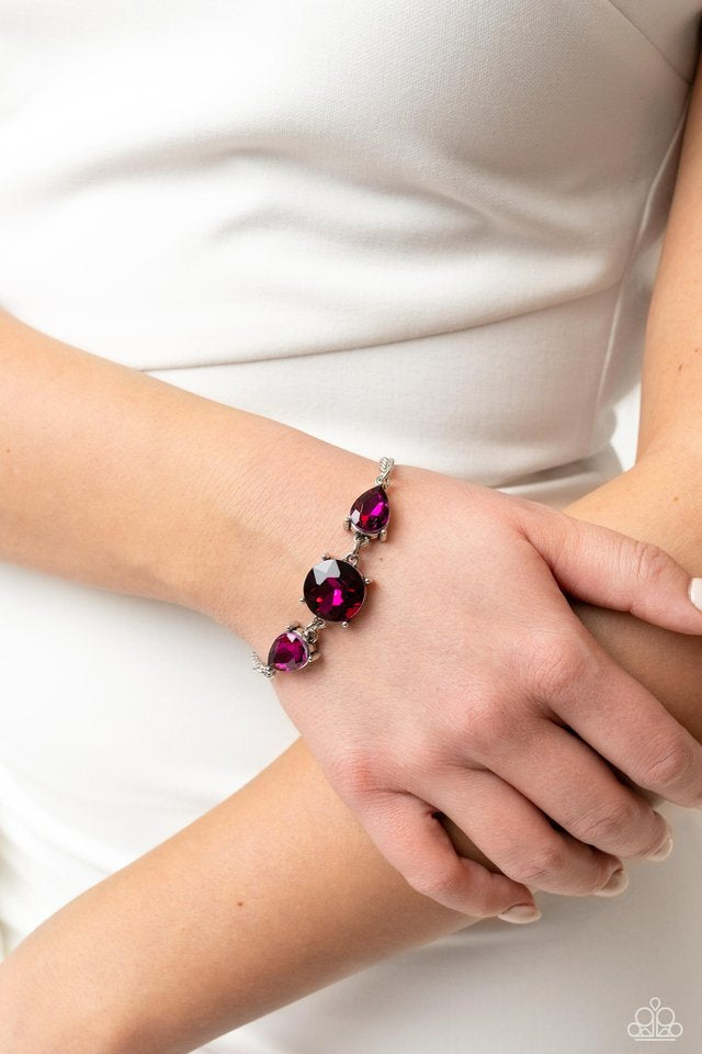 Round Royalty Pink Necklace & Twinkling Trio Pink Bracelet 2 Piece Pink Set