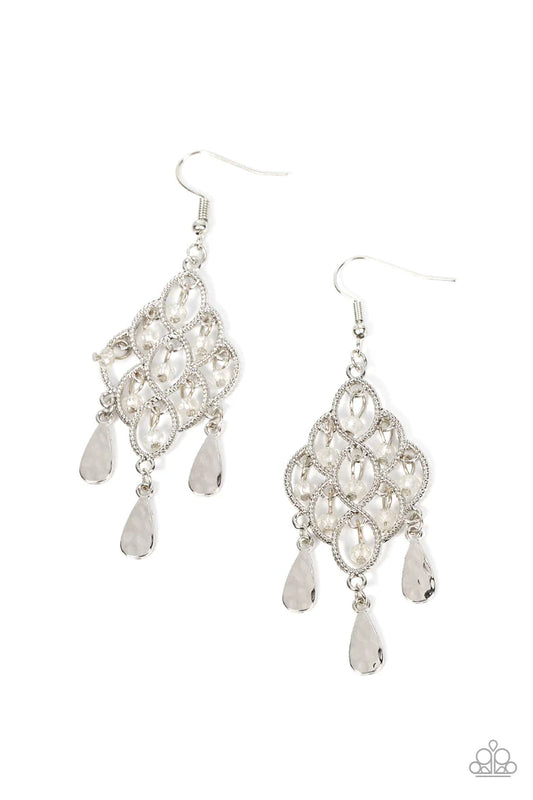 Paparazzi Sentimental Simmer - White Earrings Paparazzi Jewelry Images