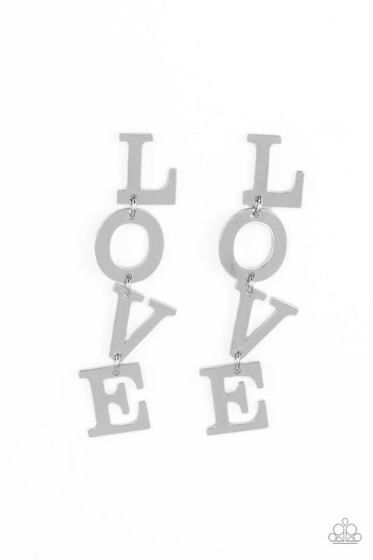 Paparazzi L-O-V-E - Silver Earrings -Paparazzi Jewelry Images