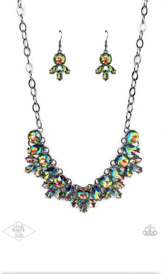 Paparazzi Combustible Charisma - Oil Spill Multi Necklace - Pink Diamond Life of the Party Exclusive - Pusher P