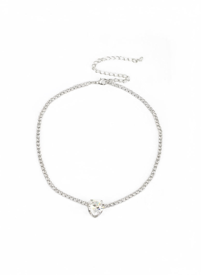 Paparazzi Flirty Fiancé - White Choker Necklace -Paparazzi Jewelry Images