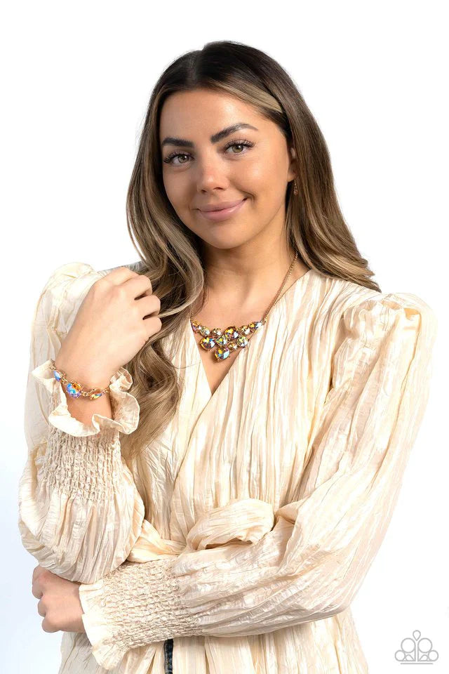 2 Piece Jewelry Set - Round Royalty - Gold Necklace & Twinkling Trio - Gold Bracelet