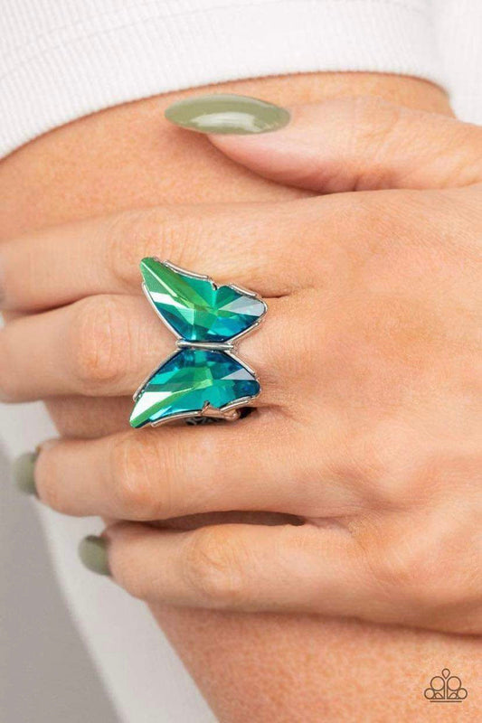 Fluorescent Flutter- Green Butterfly Ring - Pusher P