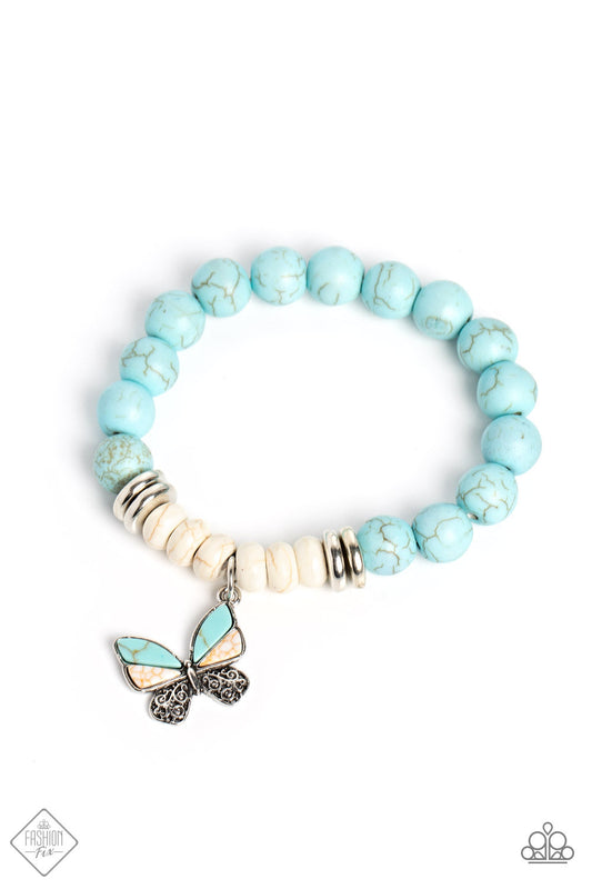 Paparazzi Bold Butterfly - Blue Bracelet- Fashion Fix January 2023-Paparazzi Jewelry Images