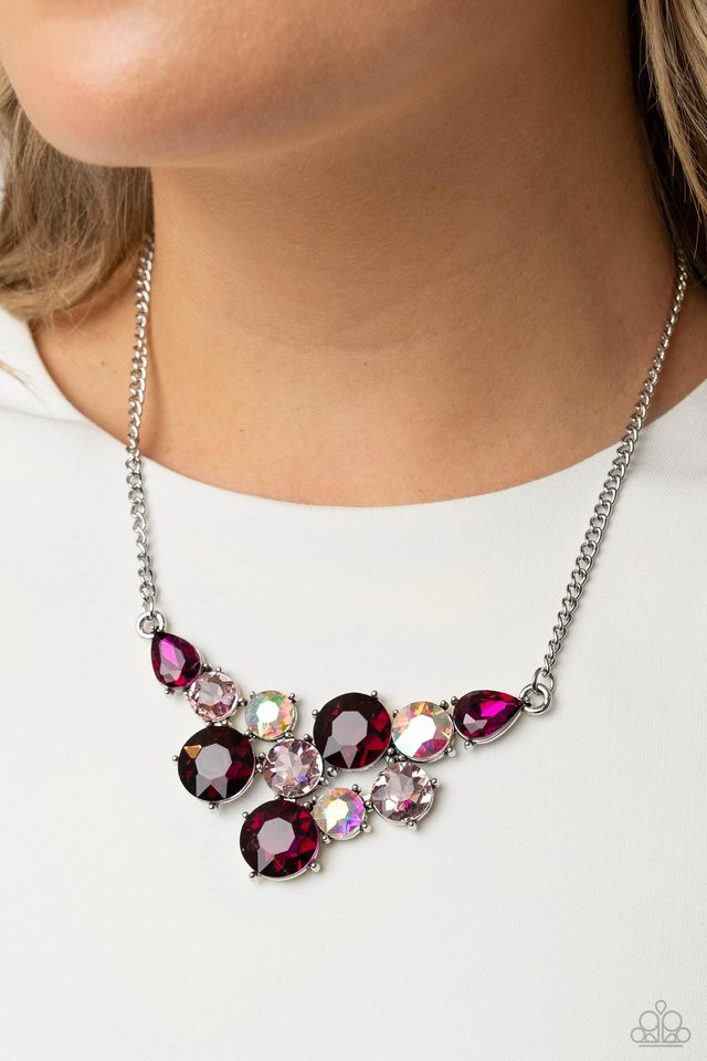 Round Royalty Pink Necklace & Twinkling Trio Pink Bracelet 2 Piece Pink Set