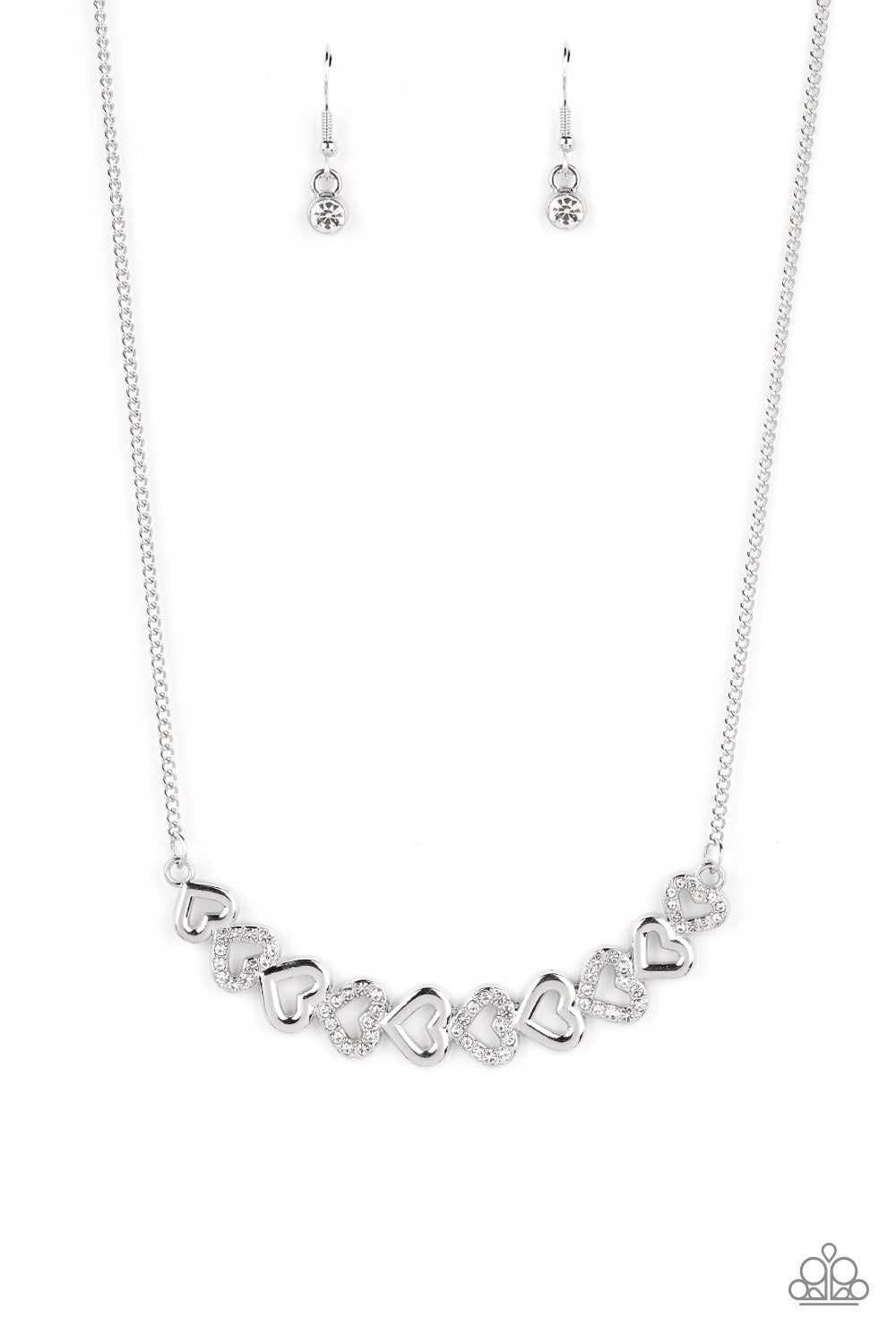 Paparazzi 2pc Set: Sparkly Suitor - White Heart Necklace & Attentive Admirer - White Heart Bracelet