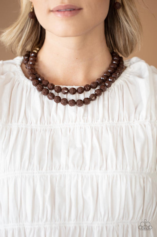2 piece set: Greco Getaway - Brown Necklace & Grecian Glamour - Brown Bracelet