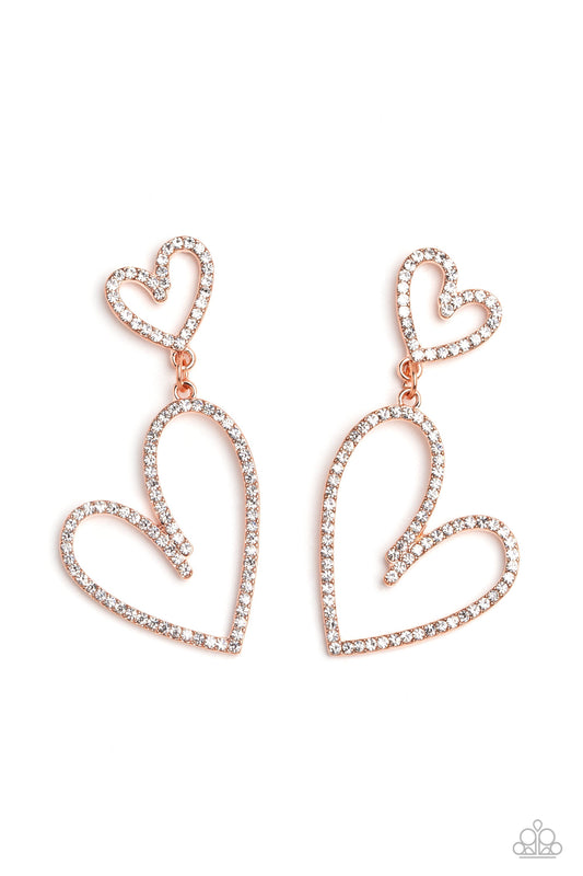 Paparazzi Doting Duo - Copper Heart Earrings