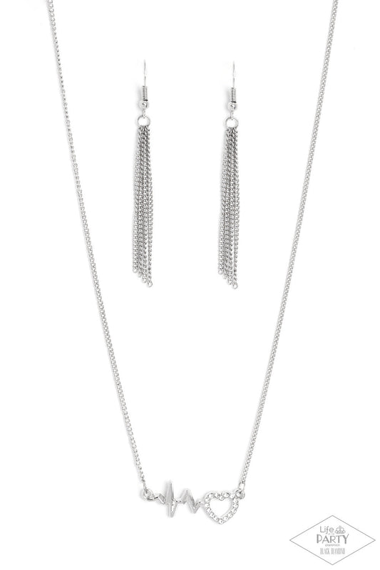 Paparazzi HEARTBEAT Street - White Necklace- Black Diamond Encore- Life of the Party