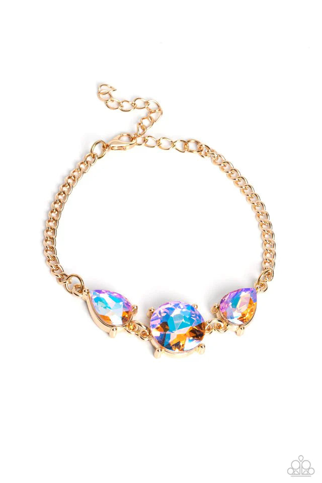 2 Piece Jewelry Set - Round Royalty - Gold Necklace & Twinkling Trio - Gold Bracelet